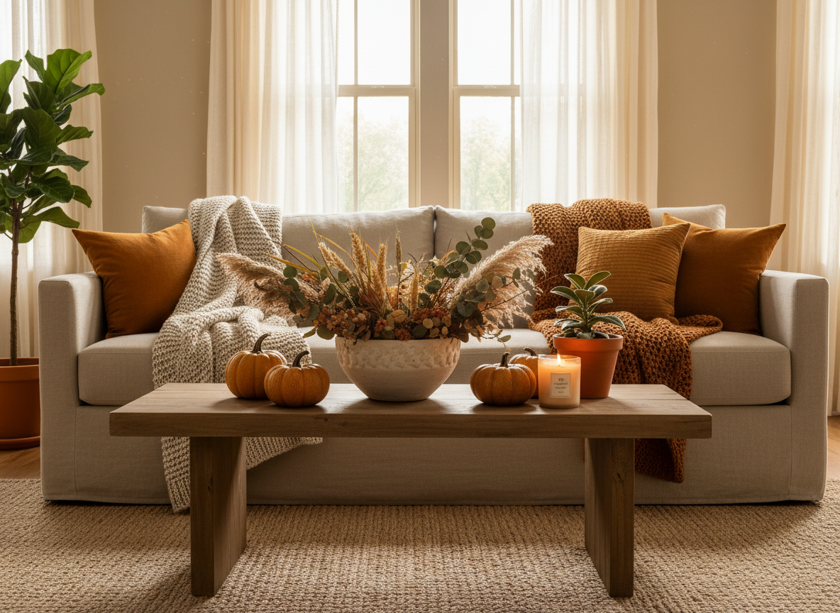 Seasonal living space with thoughtful home styling and natural elements